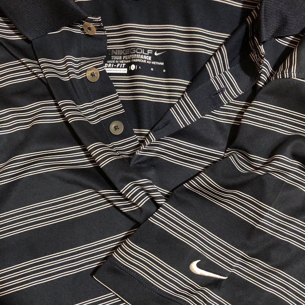 Black and white stripped Nike collared shirt